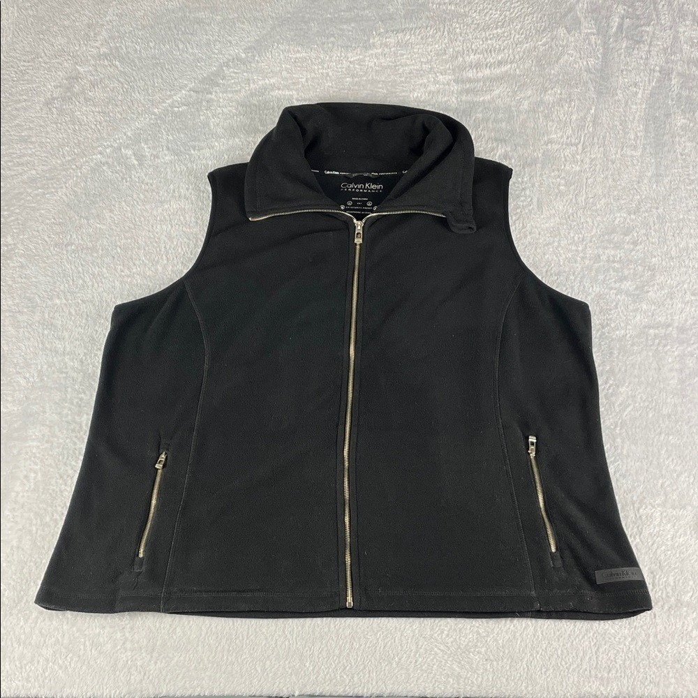 Calvin Klein Fleece Vest Women 3X Black Excellent Zip Security Pocket Headphone